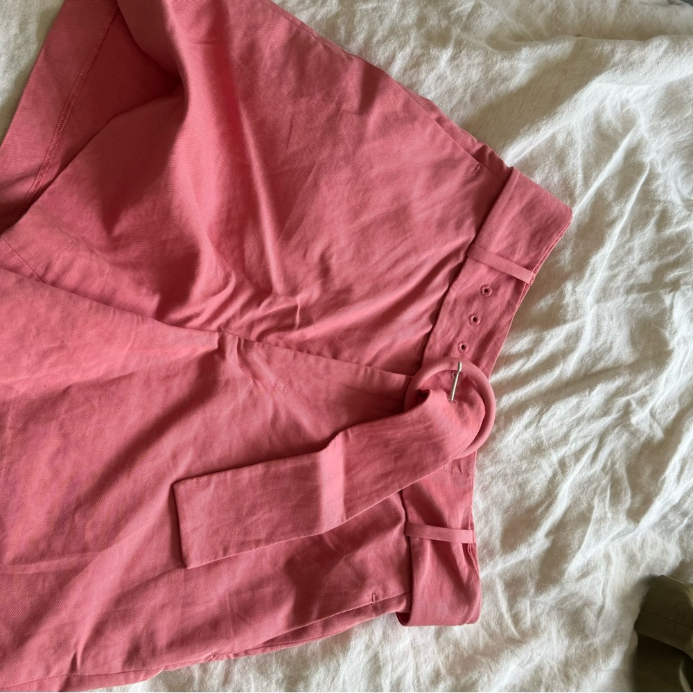 Zara Pink High-Waist Belted Shorts